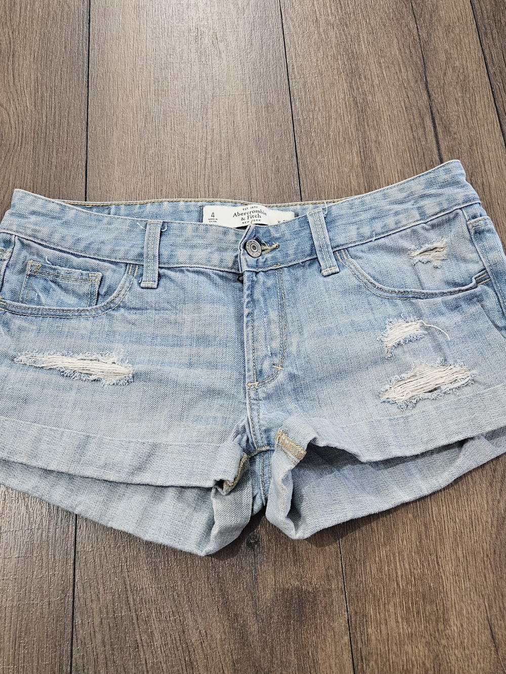 Abercrombie & Fitch Light Wash Distressed Denim Shorts